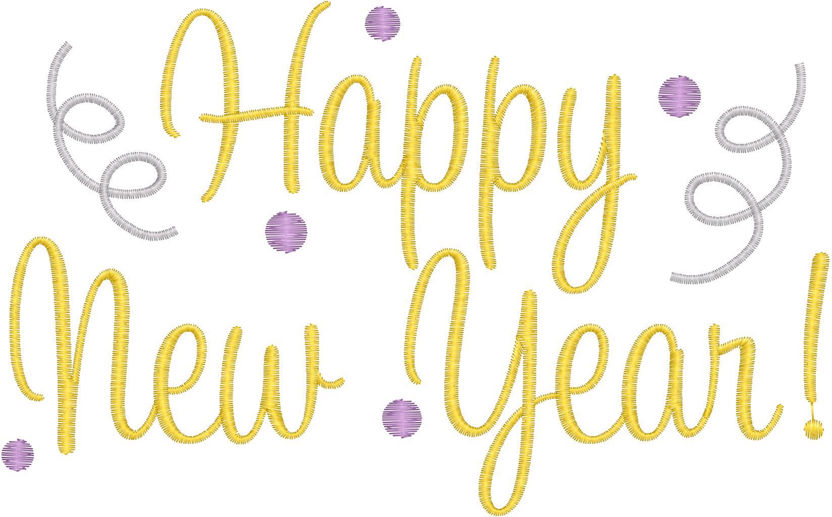 Happy New Year text with confetti.