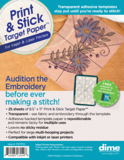 Embroidery paper advertisement with floral design.